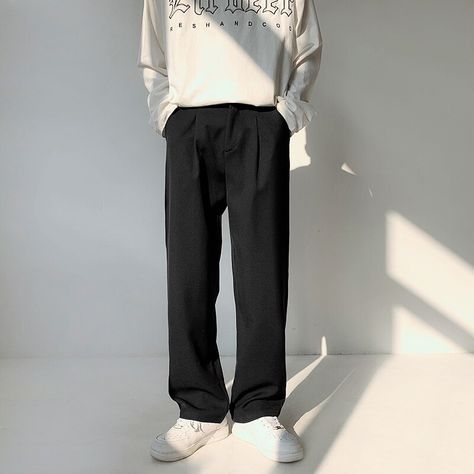 SAYO TOMASYON Coffee White Black Suit Pants Men Fashion Society Mens Dress Pants Korean Loose Straight Pants Mens Formal Trousers Large Size Coffee-M Mens Black Pants, Dress Pants Men, Black Suit Pants, Black Trousers Men, Trousers Outfit, Pants Korean, Black Pants Men, Formal Trousers, Mens Dress Pants