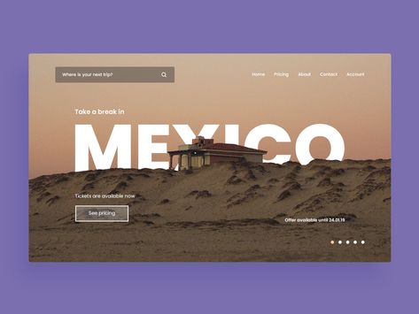 Mexico Trip travel app trip travelling travel branding app landing page landing typography design website web page landing page white space web-page landing ux page web ui clean Trip Website Design, City Website Design, Travel Blog Website Design, Trip Website, Agency Website Inspiration, Magazine Website Design, Travel Landing Page, Tour Website, Travel Branding