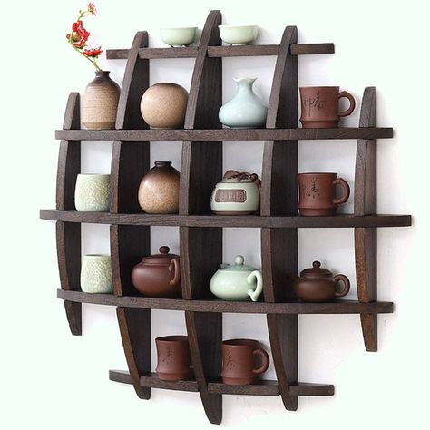 ZWJABYY Wooden Shelves for Wall,Chinese Antiquestand,Round Shelf,Display Shelf for Collectibles,Teapot Ornament Figurines Memorabilia and Miniatures Curio Shelf,B-9090cm Shelves On Side Of Kitchen Cabinet, Dorm Room Shelves, Teapot Ornament, Round Shelf, Figurine Display, Curio Shelf, Shelves For Wall, Pot Storage, Shoe Shelves