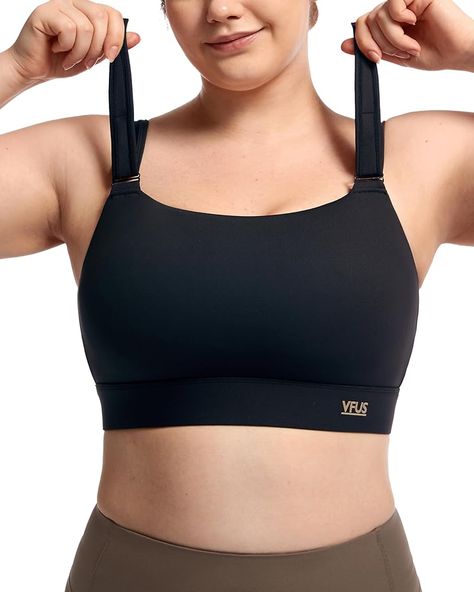 VFUS Women's Sports Bra Wirefree Adjustable Medium-High Support Everyday Wear for Large Bust Plus Size with Removable Pads (Small, Black) at Amazon Women’s Clothing store Sports Bra For Large Bust, Sports Bras For Big Busts, Bras For Big Busts, Best Sports Bras, Popular Sports, Neckline Designs, Women's Sports, Comfy Fashion, Women's Wardrobe