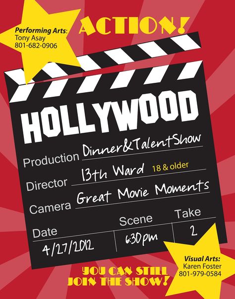 HiLLmark Design . HOLLYWOOD Dinner & Talent show flyer Talent Show Theme Ideas, Got Talent Poster Design, Talent Show Themes School, Talent Show Flyer, School Talent Show Ideas, Talent Show Poster, Medical Resume Template, School Dance Ideas, Comedy Nights