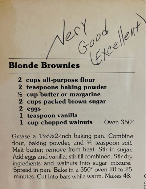 Homemade Blondies Recipe, Blondes Recipe Blondie Brownies, Easy Blonde Brownies, Blonde Brownies Recipe Easy, Blondies Recipe Classic, Better Homes And Gardens Recipes, Easy Blondies Recipe, Blonde Brownies Recipe, Blonde Recipe