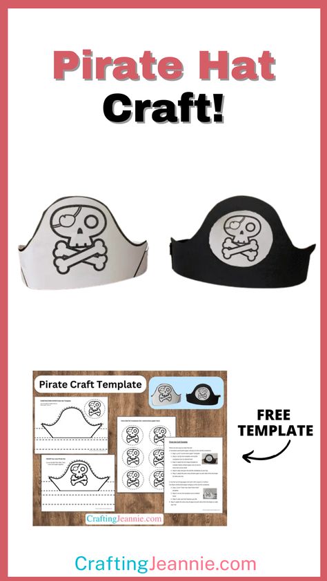 Pirate hat craft. Make this cute pirate hat for Talk Like a Pirate Day. It's perfect for Kindergarten, Preschool, Daycare and more Pirate Hat Craft, Pirate Hat Template Free Printable, Pirate Hat Craft Template, Felt Pirate Hat Diy, Pirate Hat Template, Pirate Hat Crafts, Boy Scout Crafts, Talk Like A Pirate Day, Talk Like A Pirate