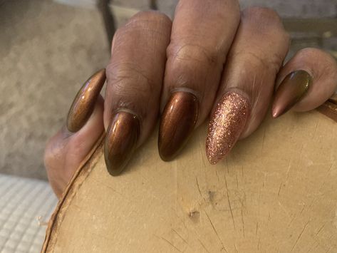 Copper And Black Nails, Copper French Tip Nails, Bronze Glitter Nails, Bronze Nails Designs, Copper Nail Art, Halloween Pedicure, Copper Nails Designs, Bronze Nails, Copper Nails