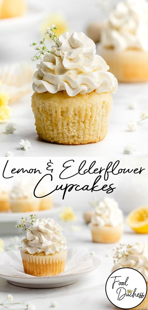 Elderflower Dessert, Light Yellow Cupcakes, Lemon Mini Cupcakes, Spring Mini Cakes, Chelsweets Cupcakes, Elderflower Cupcakes, Chamomile Cupcakes, Herbal Cupcakes, Natural Cupcakes