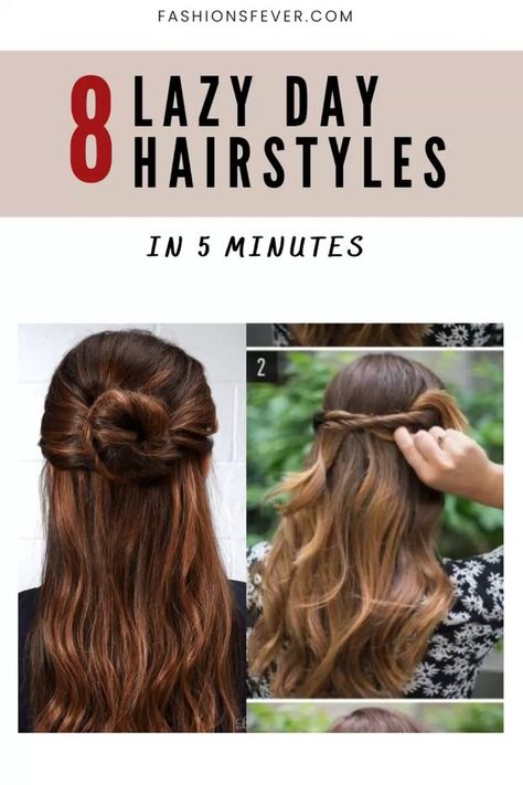 8 Easy Lazy Day Hairstyles for busy mornings. Easy everyday hairstyles in 5 minutes #hairstyles #lazyhairstyles #everydayhairstyles Quick N Easy Hairstyles, No Braid Hairstyles Easy, Cute Homecoming Hair, Easy Long Hairstyles Lazy Girl, Simple Everyday Hairstyles, Cute Lazy Hairstyles, School Hair Styles, Down Bun, Hair Styles Ponytail