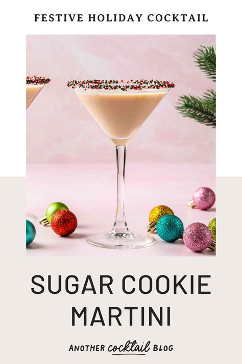 Just like your favorite Christmas cookie, this sugar cookie martini is sweet and festive. Made with whipped cream vodka, Irish cream, and a hint of amaretto, it's the perfect way to celebrate the holidays. Cookies And Cream Martini, Sugar Cookie Martini Recipe, Sugar Cookie Martini, Cotton Candy Martini, Cookie Martini, Holiday Martinis, Festive Holiday Cocktails, Whipped Vodka, Whipped Cream Vodka