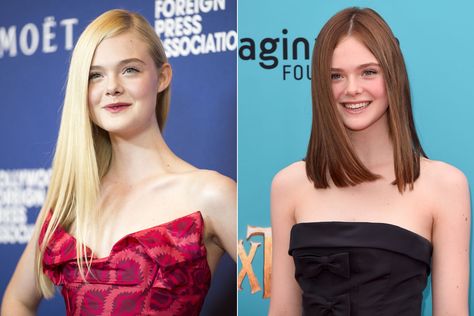 Elle Fanning | Adorable in either color! Chestnut Hair, Celebrity Haircuts, Celebrity Hair, Fresh Face, Elle Fanning, Warm Brown, Celebrity Hairstyles, Hair Transformation, Teen Fashion