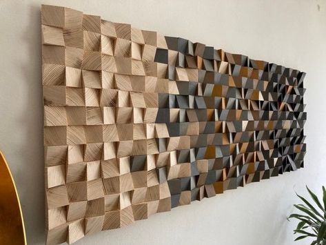 Wooden Wall Art Sculptures & Statues, Wood Mosaic Art, Wood Mosaic Wall Art, Caribbean Curry, Wood Block Wall Art, Luxury Home Interior, Mosaic Sculpture, Geometric Wood Wall Art, Fireplace Update