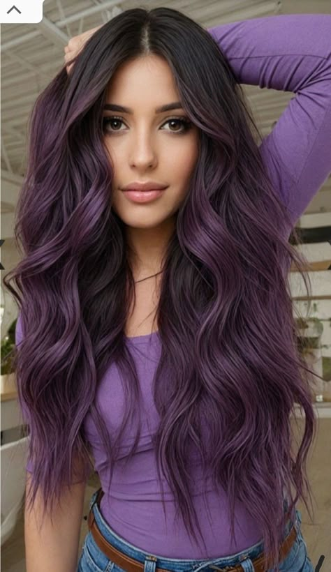 Swoopy Hair, Long Hair Styles Braids, Dark Purple Highlights, Layered Hairstyles For Long Hair, Cute Layered Hairstyles, Long Wavy Layers, Black Cherry Hair Color, Cool Hair Colors, Long Layered Haircut