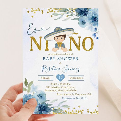 Spanish Blue Charro Boy Es Nin O Baby Shower Invitation #zazzle #weddinginvitations #birthdayinvitations #babyshowerinvitations #zazzleinvitations #monogram #businesscards #graduation #homedecor Mexican Baby Shower, Baby Boy Invitations, Rainbow Baby Shower Invitations, Baby Shower Blue, Blue Baby Shower Invitations, Boy Shower Invitations, Cowboy Baby Shower, Baby Shower Vintage, Boy Baby Shower Themes