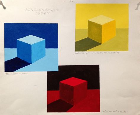 examples of monochromatic cubes | shading | 3-D | art class Tints And Shades, Color Theory Art, 7th Grade Art, 8th Grade Art, Monochromatic Art, Art Lessons Middle School, Art Projects For Teens, Art Projects For Adults, 6th Grade Art