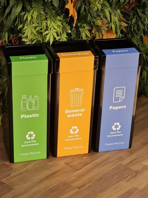 Recycle Bin Design, Office Recycling Bins, Healthy Gift Basket, Recycle Bins, Garbage Waste, Office Bin, Recycle Design, Recycling Station, Wayfinding Signage Design