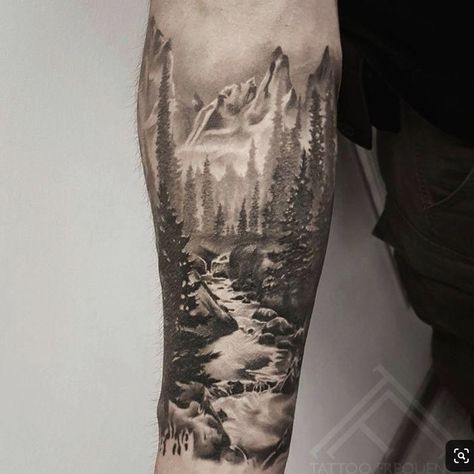 Forest Tattoo Sleeve, Natur Tattoo Arm, River Tattoo, Forest Tattoo, Nature Tattoo Sleeve, Realistic Tattoo Sleeve, Hiking Tattoo, White Tattoos, Marvel Tattoos