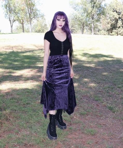 1990s Goth Fashion, Whimsigoth Outfits Purple, Black And Purple Outfit Ideas, Black And Lavender Outfit, Whimsy Goth Clothes, Dark Fairycore Aesthetic Outfits, Purple Alt Outfit, Colorful Goth Outfits, Dark Purple Outfit Ideas