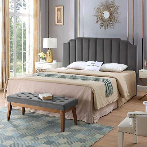 Amazon.com: 24KF Velvet Upholstered Tufted Bench with Solid Wood Leg,Ottoman with Padded Seat-Taupe: Furniture & Decor Jade Kitchen, Guests Bedroom, Royal Bedroom Design, Cal King Headboard, Green Headboard, Green Bed, California King Headboard, Full Size Headboard, Tufted Upholstered Headboard