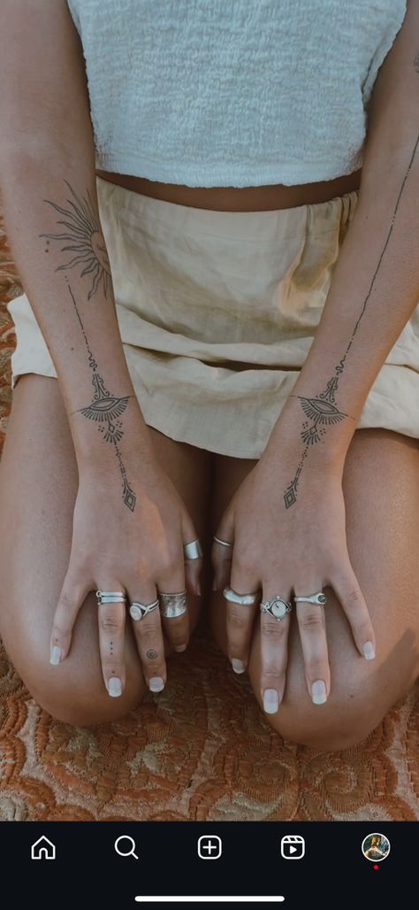 Lisa Bonet Tattoo, Long Ornamental Tattoo, Shoulder Cuff Tattoo, Egyptian Lotus Flower Tattoo, High Frequency Tattoo, Ornamental Thigh Tattoos Women, Spiritual Couple Tattoos, Shin Tattoo Women, Aged Fine Line Tattoo