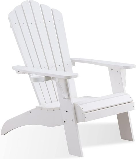 Psilvam Adirondack Chair, Oversized Poly Lumber Fire Pit Chair with Cup Holder, 350Lbs Support Patio Chairs for Garden, Weather Resistant Outdoors Seating, Relaxing Gift for Father & Mother (White) Campfire Chairs, Chairs For Garden, Fire Pit Chairs, Tree Felling, Wood Chairs, Plastic Adirondack Chairs, Oversized Chair, Large Chair, Chair White