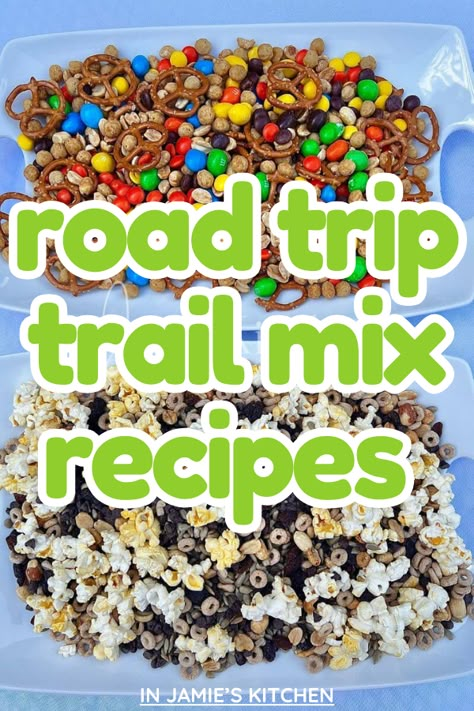 These trail mix recipes are perfect for road trips because they provide a satisfying crunch and burst of energy without the need for refrigeration! I just made them for my trip down to Florida and almost ate the whole thing before we got there because it was so dang good! Different Trail Mixes, Winter Trail Mix For Kids, Peanut Trail Mix Recipes, Road Trip Trail Mix Recipe, Savory Trail Mix Recipes Healthy, Easy Trail Mix For Kids, Chex Mix Trail Mix Recipe, Best Trail Mix Recipe, Chex Trail Mix Recipes