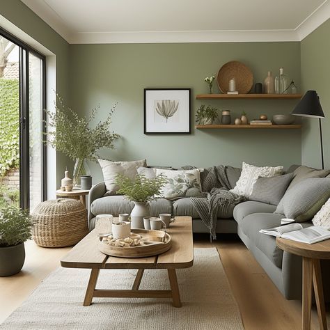 Living Room Design Green, Sage Living Room, Green Walls Living Room, Sage Green Living Room, Green Living Room Decor, Beige Living Rooms, Decorating Home, Decor Wallpaper, Living Room Green