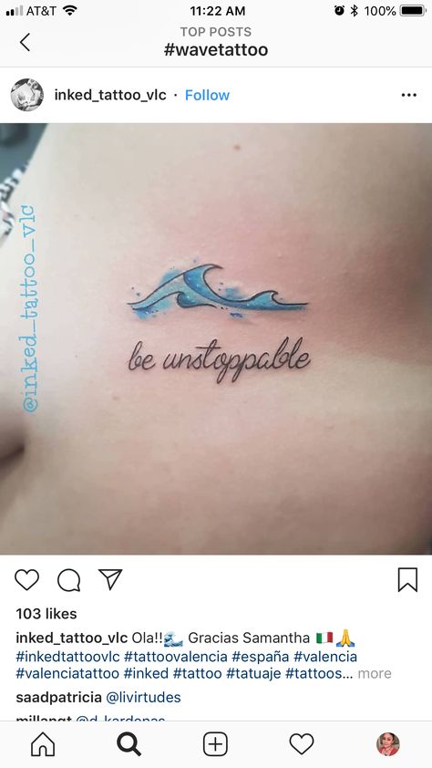 Wave Tatoos Woman, Watercolor Wave Tattoo, Beach Wave Tattoo Ideas, Beach Wave Tattoo, Ocean Wave Tattoos For Women, Wave Tattoo Foot, Ocean Minimalist Tattoo, Small Ocean Tattoo Ideas, Blue Ink Tattoos