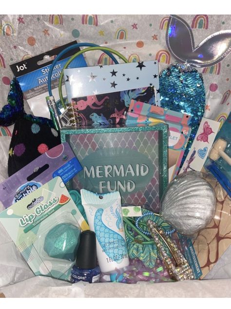 Mermaid bday box Mood Board 2023, Birthday Gifts For Friends, Diy Birthday Gifts For Friends, Mermaid Gifts, Birthday Box, Mermaid Birthday, Diy Birthday Gifts, Diy Birthday, Birthday Party Favors