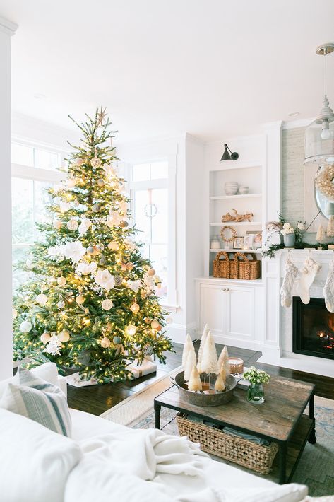 The Beginnings of Christmas Around Our Home - Finding Lovely Finding Lovely, Christmas Coffee Table Decor, Holiday Living Room, Brush Trees, Christmas Decorations Living Room, Christmas Inspo, Christmas Tablescapes, Christmas Mantels, Bottle Brush