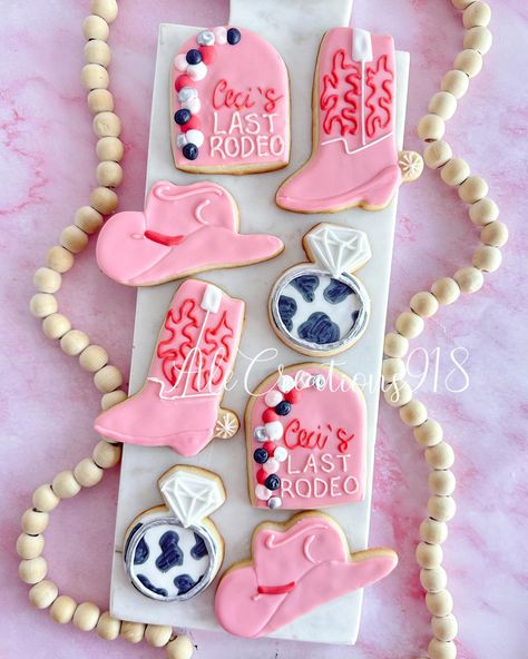 Last Rodeo 💍✨ Pricing? 👉🏻 https://msha.ke/alecreations918 • • • • #alecreations918 #tulsasmallbuisness #tulsaoklahoma #decoratedsugarcookies #customcookies #cookie #cookies #decoratedcookies #inspirationcookies #cookiesofinstagram #desserts #dessertideas #dessertideas #partyideas #party #sugarcookies #royalicing #royalicingcookies #cookies #cookiesideas #royalicingideas #lastrodeo #lastrodeocookies #lastrodeobachelorette #lastrodeoparty #lastrodeotheme #bachelorettecookies #bachelorettepartyi... Bachelorette Cookies, Last Rodeo, Tulsa Oklahoma, Royal Icing Cookies, Custom Cookies, Sugar Cookies Decorated, Royal Icing, Cookie Decorating, Sugar Cookies