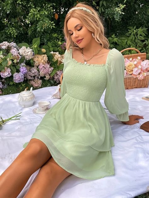 Spring Formal Dresses Short For Teens, Pastel Green Dress Outfit, Light Green Dress Short, Pastel Dress Casual, Green Pastel Dress, Bd Outfits, Light Green Dresses, Banquet Dresses Short, Senior Dresses