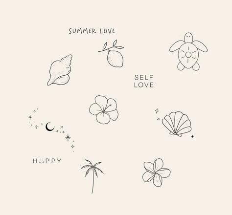 Hawaii Tattoo Minimalist, Minimalist Beachy Tattoos, Small Florida Tattoo Ideas, Summer Tiny Tattoo, Summer Aesthetic Tattoo, Florida Minimalist Tattoo, Small Turtles Tattoo, Summer Tattoo Aesthetic, Beach Finger Tattoo