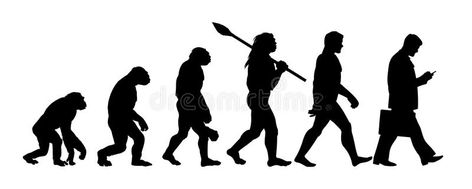 Theory of evolution of man silhouette. Human development from monkey to modern businessmen with briefcase talking on mobile phone. Hand drawn sketch vector vector illustration Evolution Theory, Monkey Graphic, Evolution Of Man, Man Silhouette, Theory Of Evolution, Portfolio Covers, Human Evolution, Man Vector, Silhouette Illustration