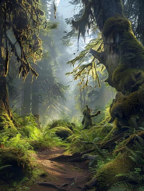 Hoh Rainforest in Olympic National Park, Washington 🇺🇸 Olympic Park Washington, Washington Rainforest, Magical Rainforest, Hoh Rainforest Washington, Rainforest Aesthetic, Fantastical Architecture, Washington Forest, Pnw Trip, Magical Photos