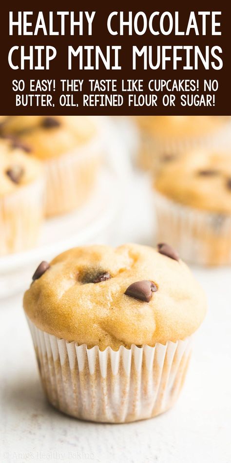 Gluten Free Mini Chocolate Chip Muffins, Homemade Mini Muffins Healthy, Low Calorie Mini Muffins, Clean Muffin Recipes, Healthy Chocolate Chip Muffin Recipes, Healthy Chocolate Mini Muffins, Dairy Free Chocolate Chip Muffins, Chocolate Chip Muffins Easy Healthy, Health Chocolate Chip Muffins