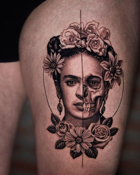 Frida Kahlo Tattoo, Kahlo Tattoo, Frida Tattoo, Frida Kahlo Tattoos, Tatuaje Cover Up, Tattoo On Leg, Catrina Tattoo, Girl Arm Tattoos, Mom Tattoo Designs