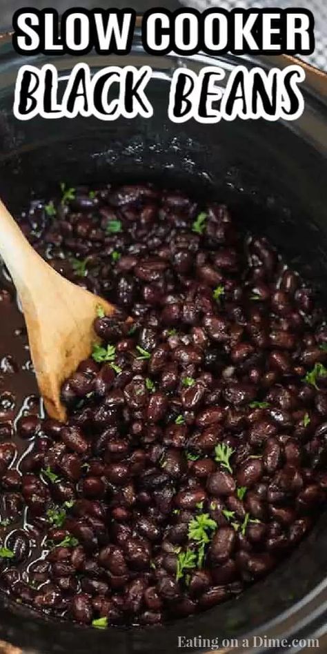 Save money and learn how to cook black beans in the crock pot. It is super easy and takes hardly any effort. Cooking Black Beans In Crockpot, Crockpot Black Beans Slow Cooker, Slow Cook Black Beans, Black Bean Slow Cooker Recipes, Black Bean Recipes Crock Pot, Black Beans Crockpot Recipes, Black Beans In Crockpot, Black Bean Crockpot Recipes, Black Beans Slow Cooker