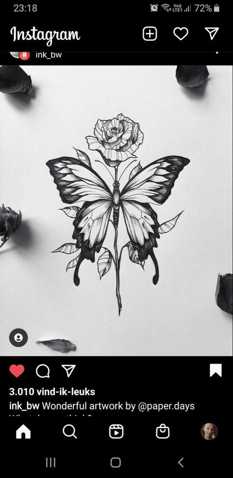 Butterfly With Woman Tattoo, Rose With Butterfly Tattoo Design, Unique Daughter Tattoos, Flower Tattoos Butterfly, Rose And Butterfly Back Tattoo, Black Rose And Butterfly Tattoo, Rose And Butterfly Neck Tattoo, Butterfly Tattoo Rose, Rose Tattoo Butterfly