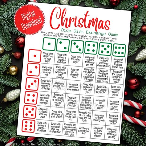 Dating Divas Christmas Games, Dice Present Exchange, Christmas Exchange Dice Game, Roll The Dice Christmas Gift Exchange, Dice Exchange Gift Game, Dice Gift Exchange Game Printable, Christmas Gift Dice Game, Christmas Dice Game Gift Exchange Rules, Dice Game For Christmas Gift Exchange