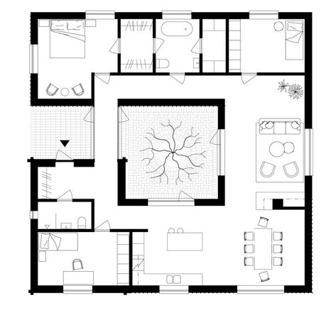 Atrium House Plans, House Flippers, Architecture Drawing Plan, Sims 4 House Plans, Architectural Floor Plans, Sims House Plans, House Construction Plan, House Layout Plans, Courtyard House