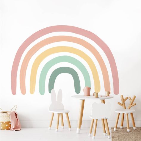 A beautiful, large fabric wall sticker for girls featuring a colourful rainbow design. Instantly create a gorgeous feature wall with our colourful rainbow wall sticker. The beautiful pastel colours will fit in easily with existing decor. Our large ranbow wall sticker is printed onto the highest quality fabric wallpaper that is both PVC free and completely non-toxic. Precision cut with no white borders although we'd say this one will look best on a white wall. Simply peel, stick and reposition if Large Rainbow Wall Decal, Wizard Of Oz Room, Rainbow Wall Mural, Pastel Rainbow Wall, Rainbow Mural, 3d Wall Decals, Rainbow Wall Decal, Nursery Wall Stickers, Changing Station