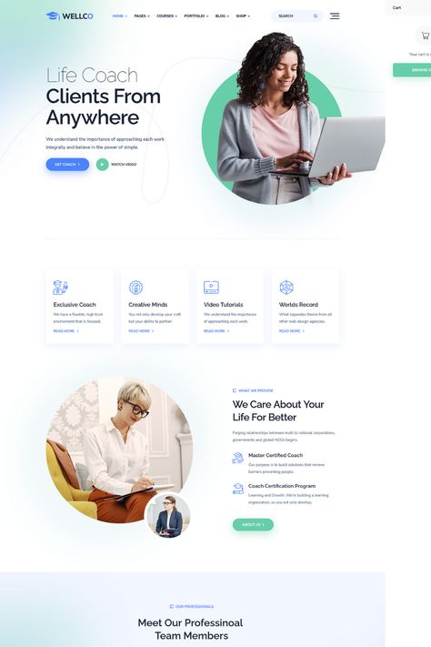 Wellco is a versatile and dynamic WordPress theme designed for coach online courses. With its modern and intuitive design, Wellco offers a user-friendly interface that's easy to customize and navigate.The theme comes with a range of features to help you create a stunning website, including pre-designed demos, customizable page templates, and a drag-and-drop page builder. Coaching Landing Page Design, It Services Website Design, Online Course Website Design, Coach Website Design, Life Coach Website, Finance Website, Ux Inspiration, Coach Website, Intuitive Design