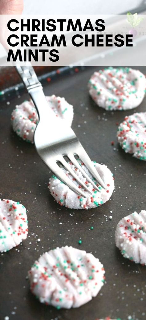 Christmas Cream Cheese Mints - Cream cheese mints are a fantastic no bake alternative for a quick and fun appetizer or dessert that everyone loves. And these super festive Christmas Cream cheese mints are so easy to make that they can be whipped up and ready to serve in as little as 30 minutes.  #creamcheesemints #mints #creamcheese #nobake #nobakedesserts #recipes #recipe #christmasmints #christmassnacks Mint No Bake Cookies, Cream Cheese Mints Christmas, Peppermint Cream Cheese Mints, Homemade Mints Cream Cheese, Cream Cheese Peppermints, How To Use Up Cream Cheese, Cream Cheese Mints Recipe Christmas, Cream Cheese Mints Easy, Christmas Mints Cream Cheese