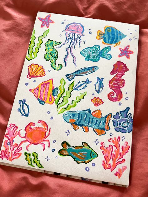 Summer Inspired Drawings, Summer Aesthetic Drawing, Summer Drawing Ideas, Paint Doodles, Summer Doodles, Sea Drawing, Summer Art Projects, Summer Drawings, Fish Drawing