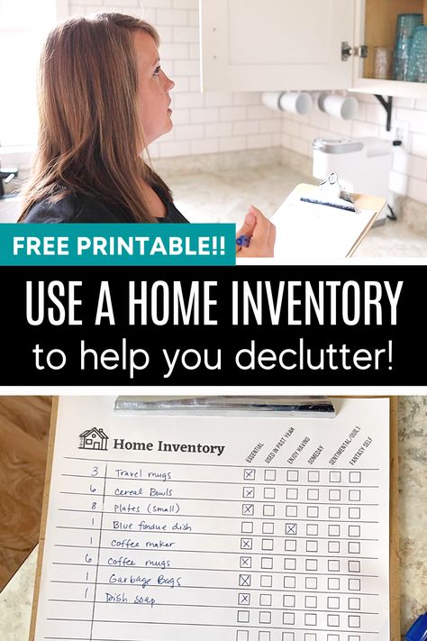 Looking for decluttering tips? If we could do a complete inventory and categorize everything in our house, how much value would our stuff ADD to our life (or suck life from us?!)?...This mindset might help us declutter our home faster and with more purpose! FREE home inventory checklist printable! #declutter #minimalism #inventory #simplify #printable Minimalist Home Inventory List, Minimalist Inventory, Minimal Mom Dawn, Home Inventory List, Moving Prep, Family Minimalism, Minimal Mom, Inventory Checklist, Inventory Organization