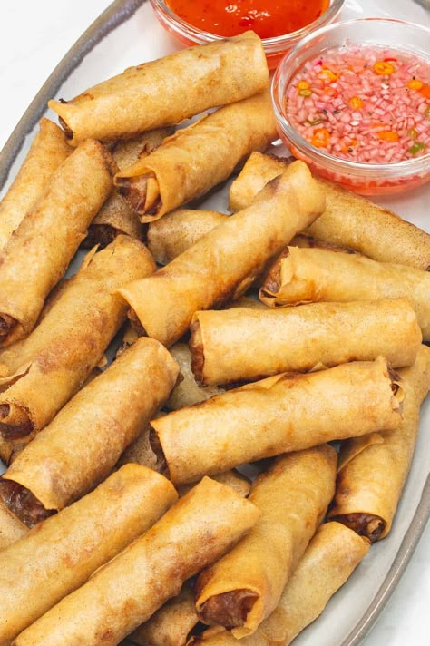 Lumpiang Shanghai Recipe - Recipes by Nora Lumpiang Shanghai Aesthetic, Lumpia Shanghai Recipe Filipino, Shanghai Lumpia, Lumpiang Shanghai Recipe, Filipino Dinner, Jack Core, Filipino Appetizers, Lumpia Shanghai, Lumpiang Shanghai