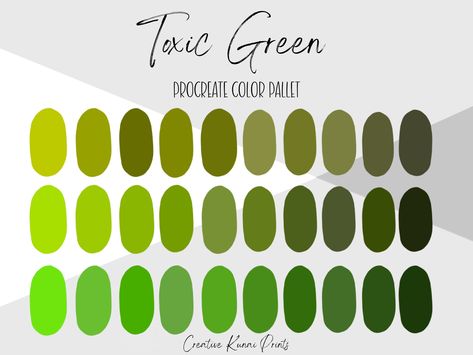 Toxic Green Color Palette, Toxic Color Palette, Green Tones Palette, Ipad Illustration, Procreate Palette, Shamrock Shake, Palette Design, Green Ivy, Green Tone