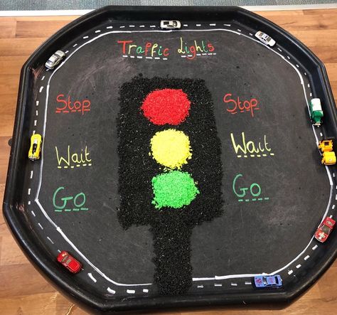 Road Safety Week Activities For Toddlers, Transport Messy Play, Road Safety Tuff Tray Ideas, Vehicle Tuff Tray Ideas, Cars Tuff Tray Ideas, People Who Help Us Activities For Toddlers, Transportation Tuff Tray Ideas, Road Safety Tuff Tray, Police Tuff Tray Ideas