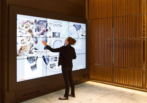 From touch screens to beacons, learn how technology and big data in retail is shaping the future of store design and the experience for customers. Digital Retail, Interactive Walls, Video Wall, Screen Design, Retail Space, Digital Signage, Retail Shop, Digital Technology, Retail Design