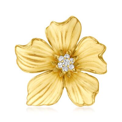 C. 1970 Vintage .30 ct. t.w. Diamond Flower Pin in 18kt Yellow Gold | Ross-Simons Cosmos Birth Flower, Plants Jewelry, Italian Gold Jewelry, Diamond Anklet, Jewelry Product Shots, Pink Sapphire Earrings, Plant Jewelry, Jewellery Design Sketches, Jewelry Set Design