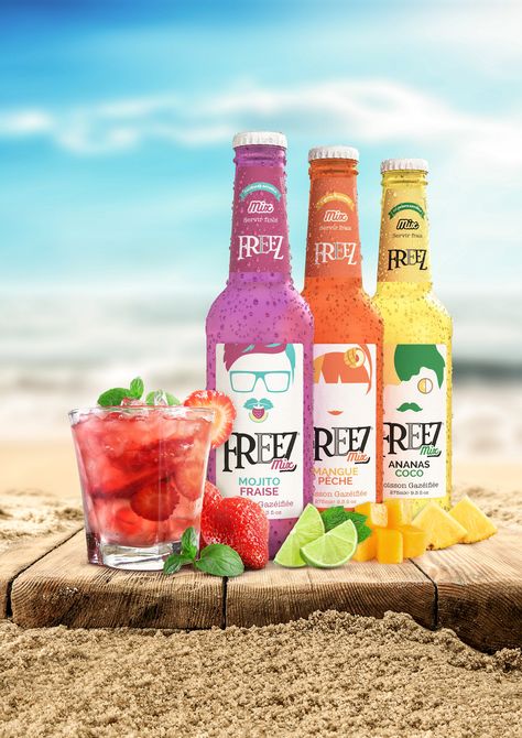 Freez Mix Beach by Ziad MassabnyA poster for carbonated drinks Summer Ads Design, Juice Ad, Trendy Drinks, Beverage Poster, Beach Drinks, Alcohol Free Drinks, Juice Packaging, Natural Drinks, Drinks Brands