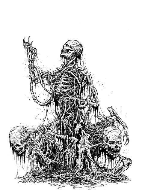 Pile Of Bones Drawing, Pile Of Bones, Bones Drawing, Metal Drawing, Goblin Art, Skeleton Drawings, Heavy Metal Art, Zombie Art, Metal Tattoo